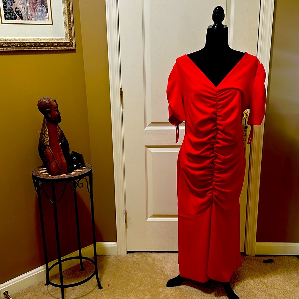 Red BOOHOO with front ruching
